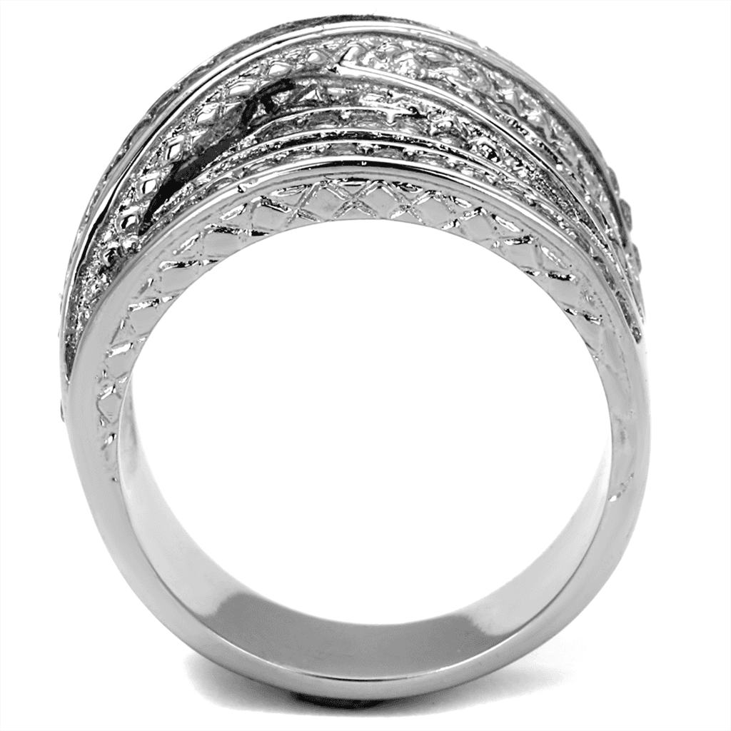 Stainless Steel CZ Multi Row Pave Wide Crossover Band Ring view 9