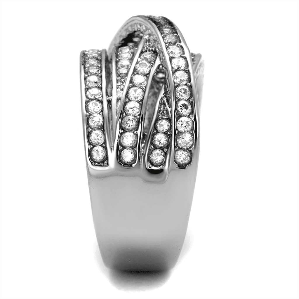 Stainless Steel CZ Multi Row Pave Wide Crossover Band Ring view 7