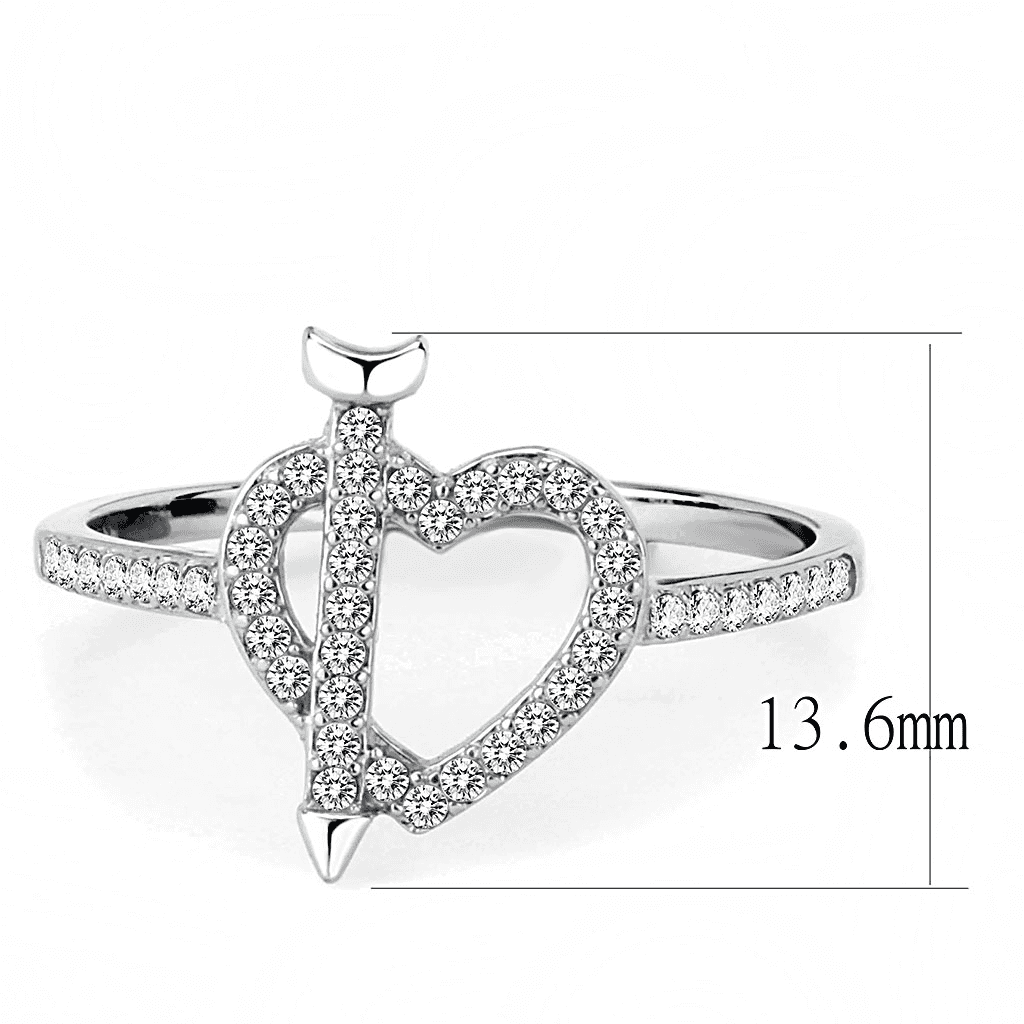 Stainless Steel CZ Pave Heart Crossover Open Ring view 9