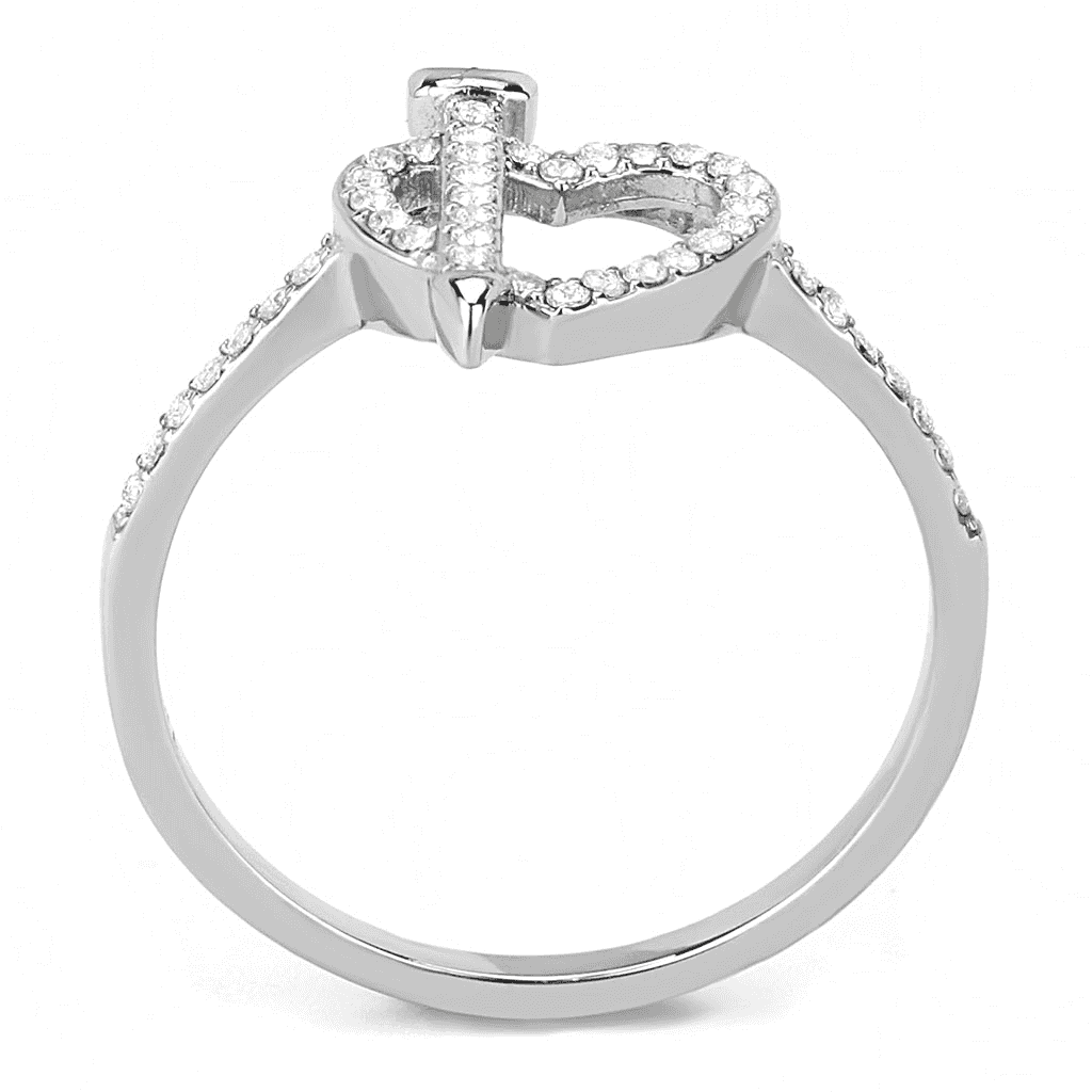 Stainless Steel CZ Pave Heart Crossover Open Ring view 10