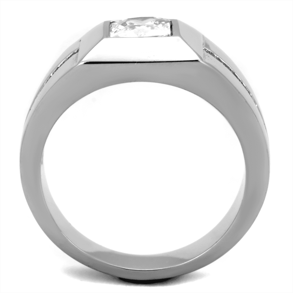 Stainless Steel CZ Princess Bezel Mens Signet Ring view 3