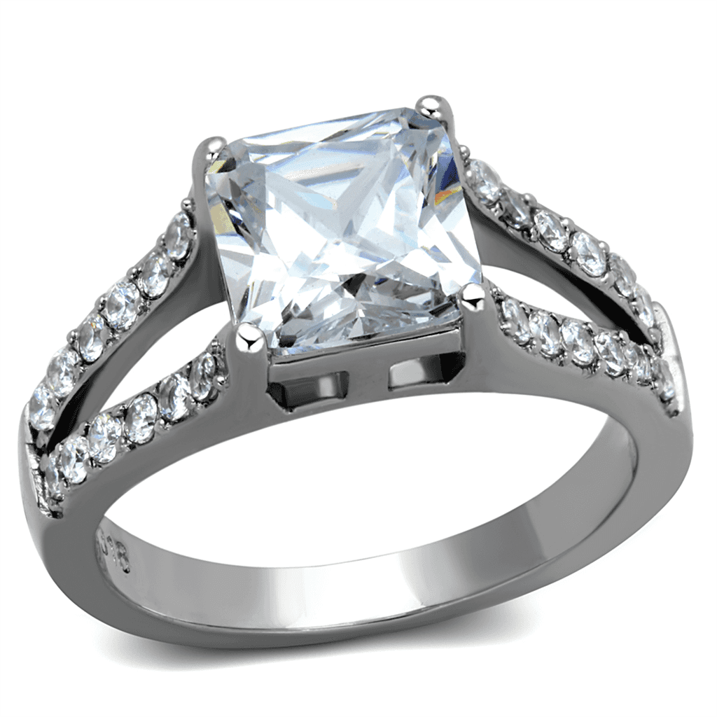 Stainless Steel CZ Princess Cut Pave Split Shank Ring view 1