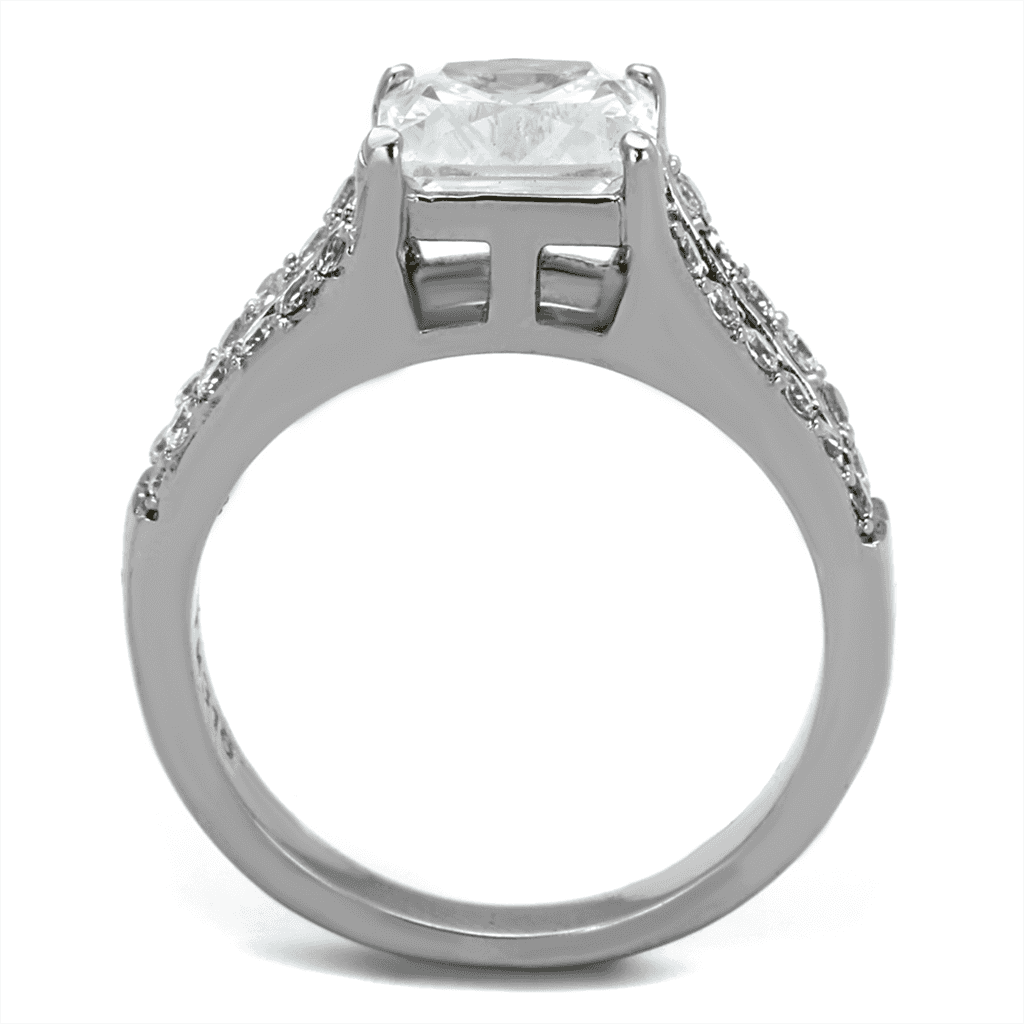 Stainless Steel CZ Princess Cut Pave Split Shank Ring view 3