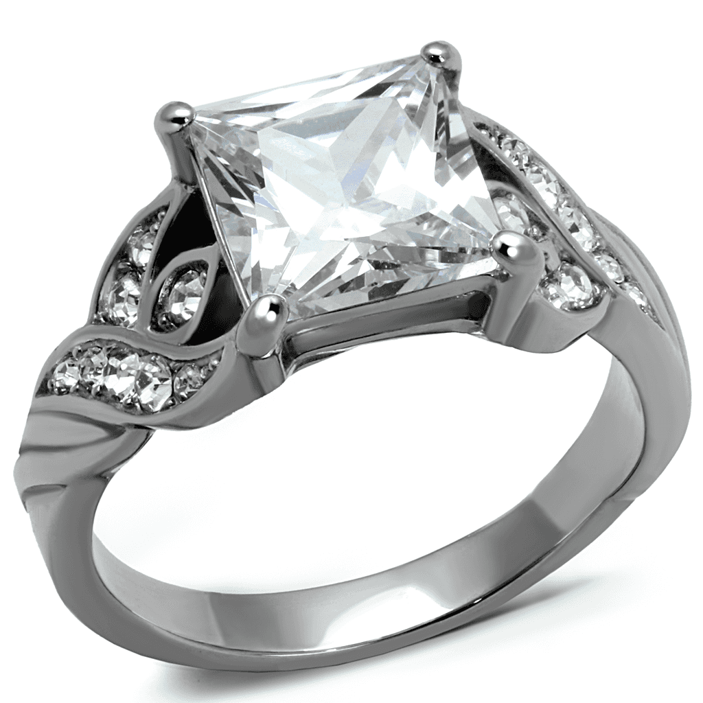 Stainless Steel CZ Princess Cut Pave Cathedral Ring view 5