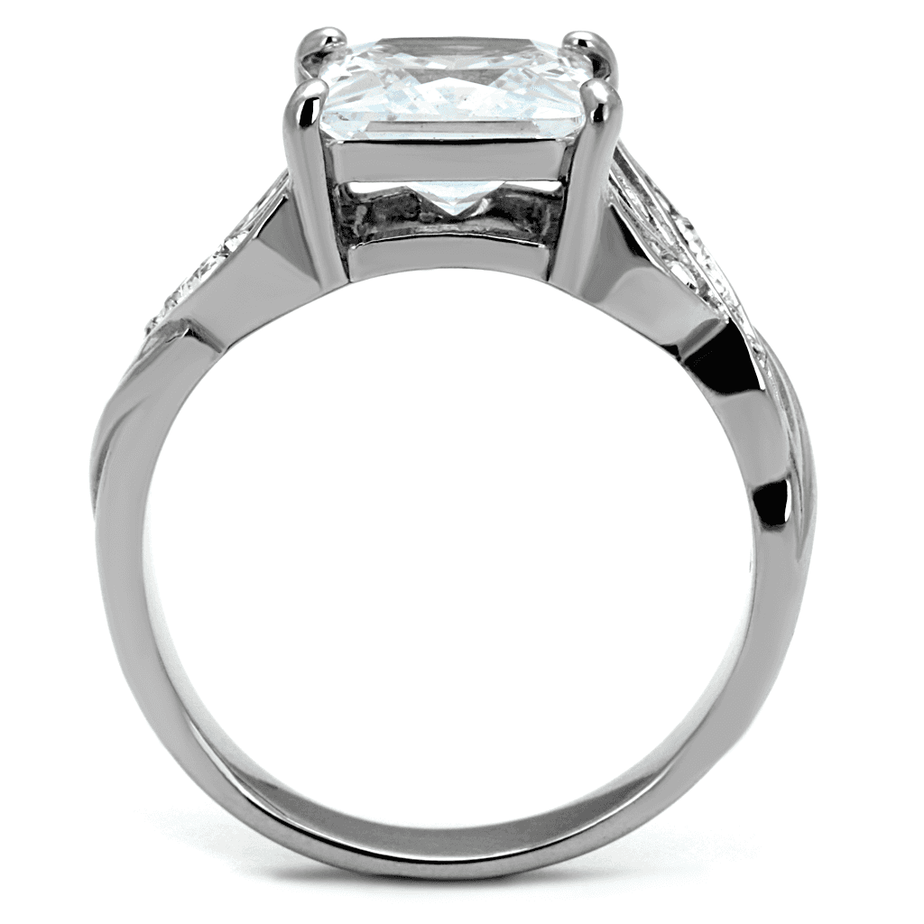 Stainless Steel CZ Princess Cut Pave Cathedral Ring view 9