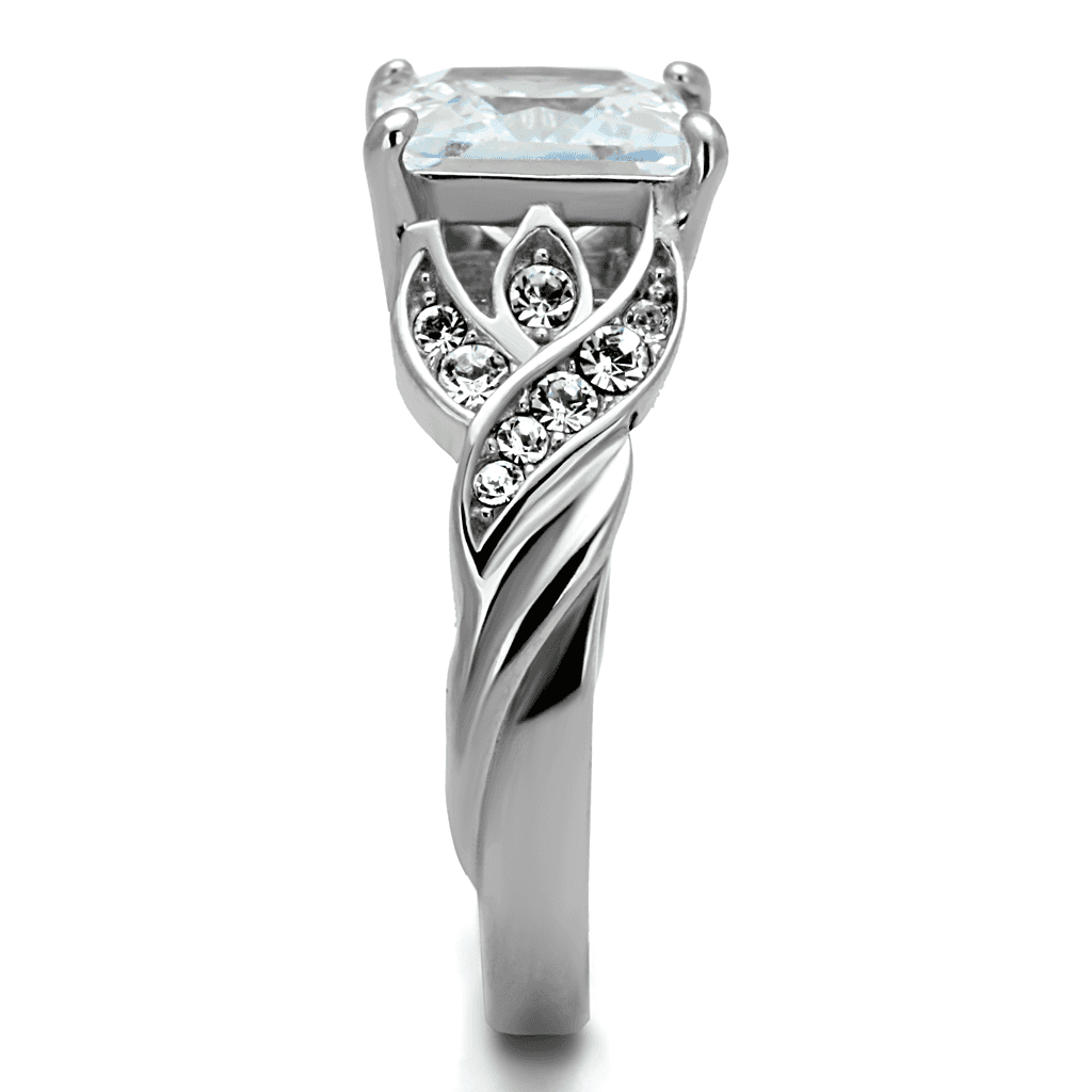 Stainless Steel CZ Princess Cut Pave Cathedral Ring view 8