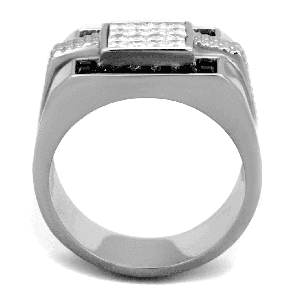 Stainless Steel CZ Princess Black Onyx Baguette Mens Signet Ring view 3