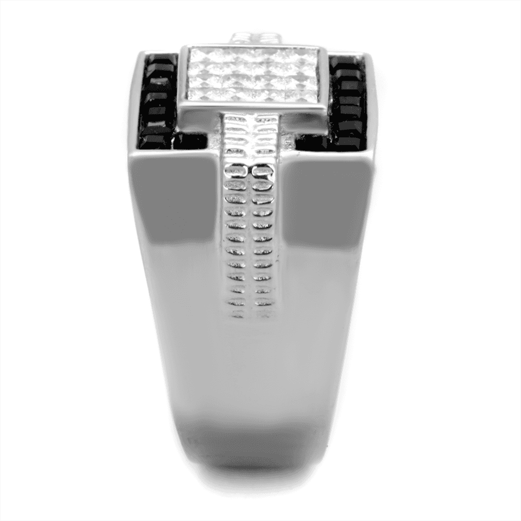 Stainless Steel CZ Princess Black Onyx Baguette Mens Signet Ring view 4
