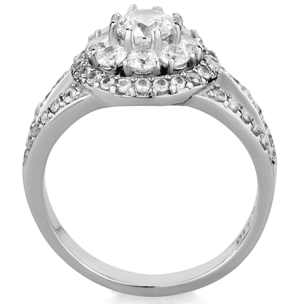 Stainless Steel CZ Round Double Halo Split Shank Ring view 5
