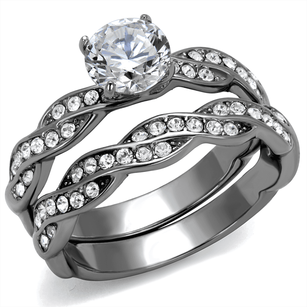 Stainless Steel CZ Round Solitaire Twisted Infinity Bridal Ring view 1