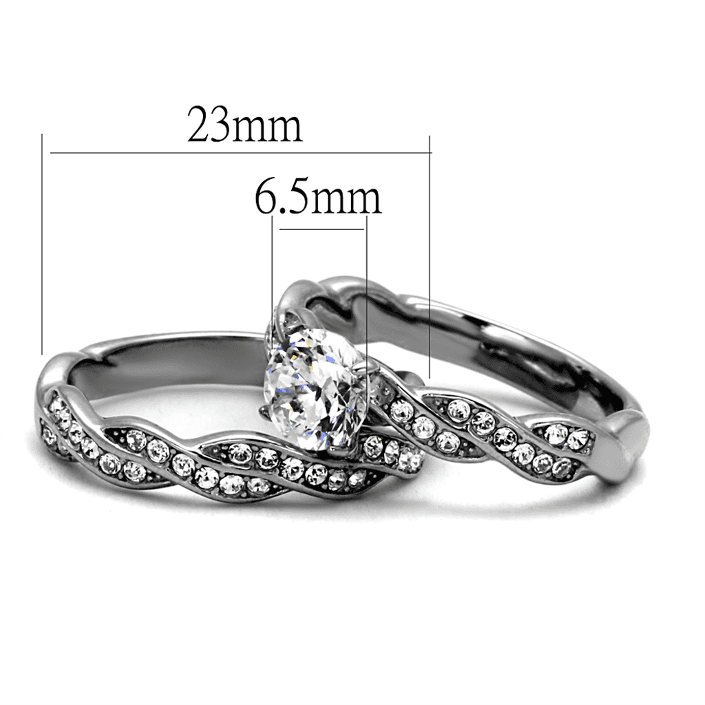 Stainless Steel CZ Round Solitaire Twisted Infinity Bridal Ring view 2
