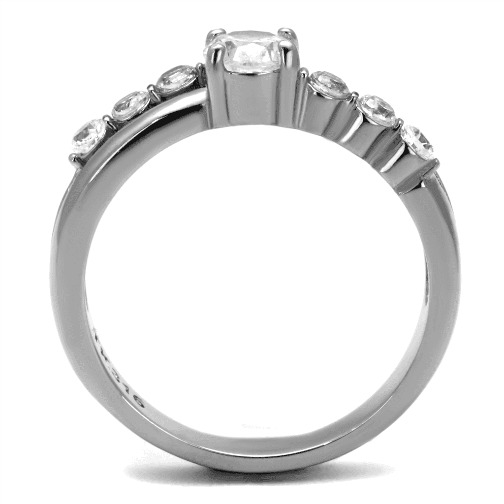 Stainless Steel CZ Round Oval Bezel Link Band Ring view 3