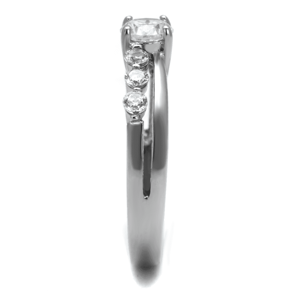 Stainless Steel CZ Round Oval Bezel Link Band Ring view 8