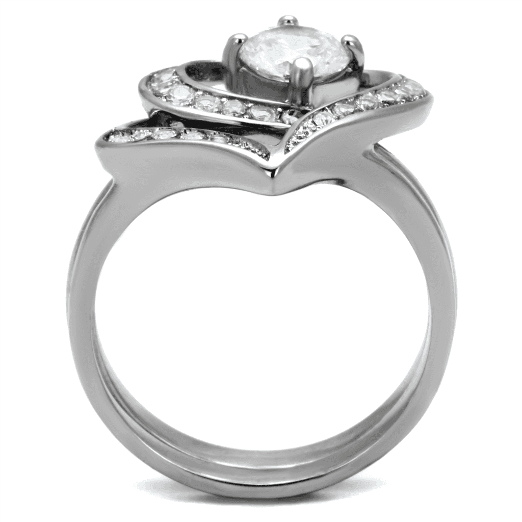Stainless Steel CZ Round Pave Heart Open Bridal Ring view 11
