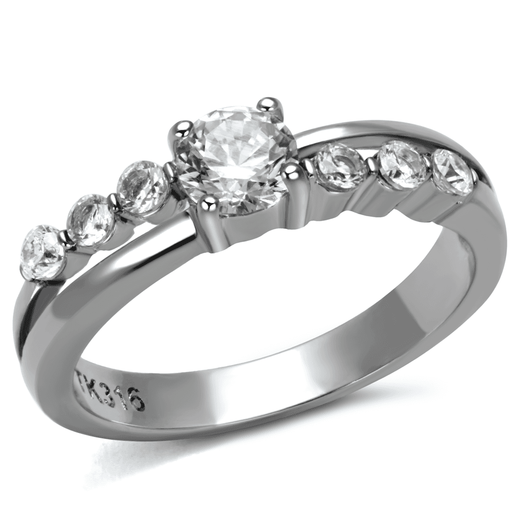 Stainless Steel CZ Round Oval Bezel Link Band Ring view 5