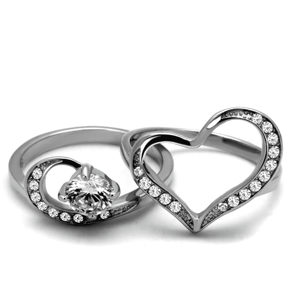 Stainless Steel CZ Round Pave Heart Open Bridal Ring view 9