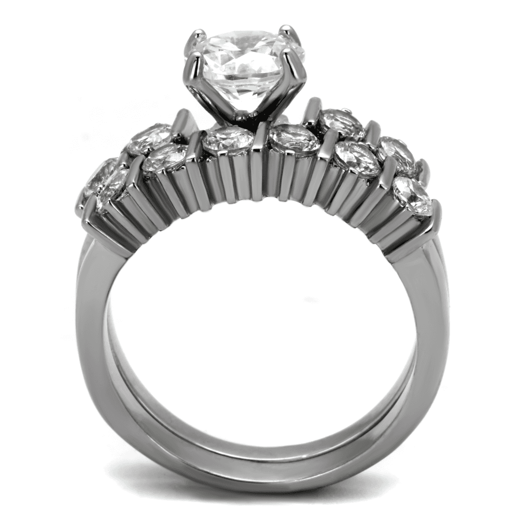 Stainless Steel CZ Round Princess Baguette Bridal Stack Ring view 5