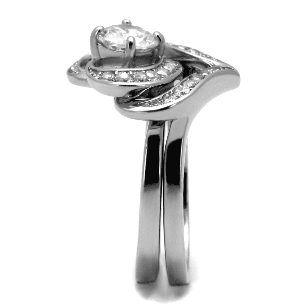 Stainless Steel CZ Round Pave Heart Open Bridal Ring view 7