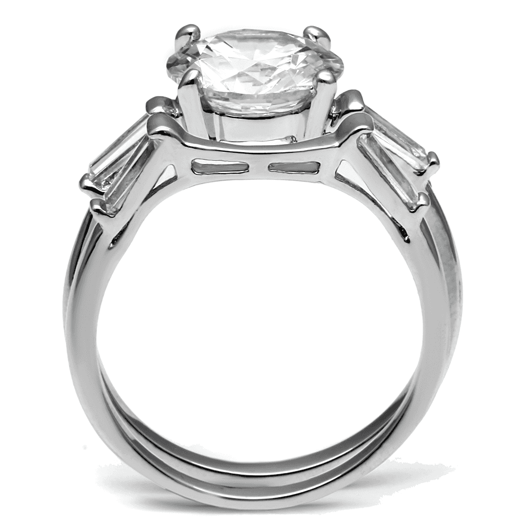 Stainless Steel CZ Round Baguette Halo Pave Bridal Stack Ring view 9