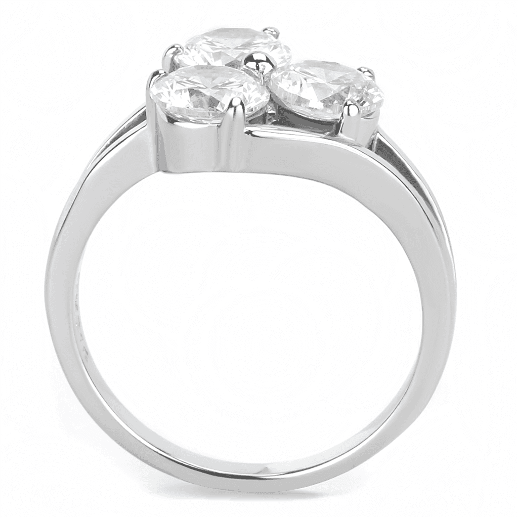 Stainless Steel CZ Round Double Bypass Solitaire Ring view 9