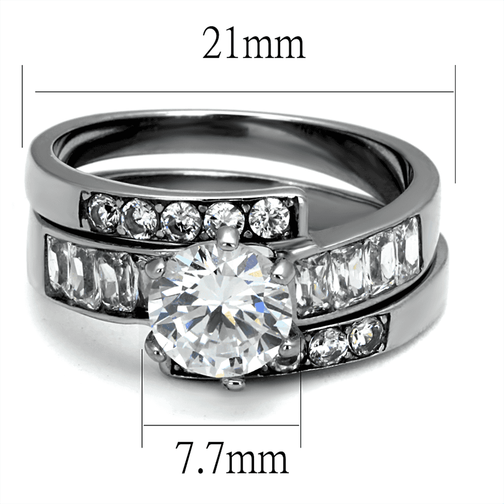 Stainless Steel CZ Round Baguette Channel Wide Bridal Ring view 6