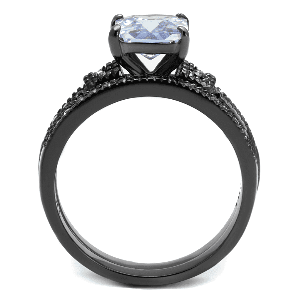 Stainless Steel Dark Gunmetal Tanzanite Purple CZ Princess Ring view 5