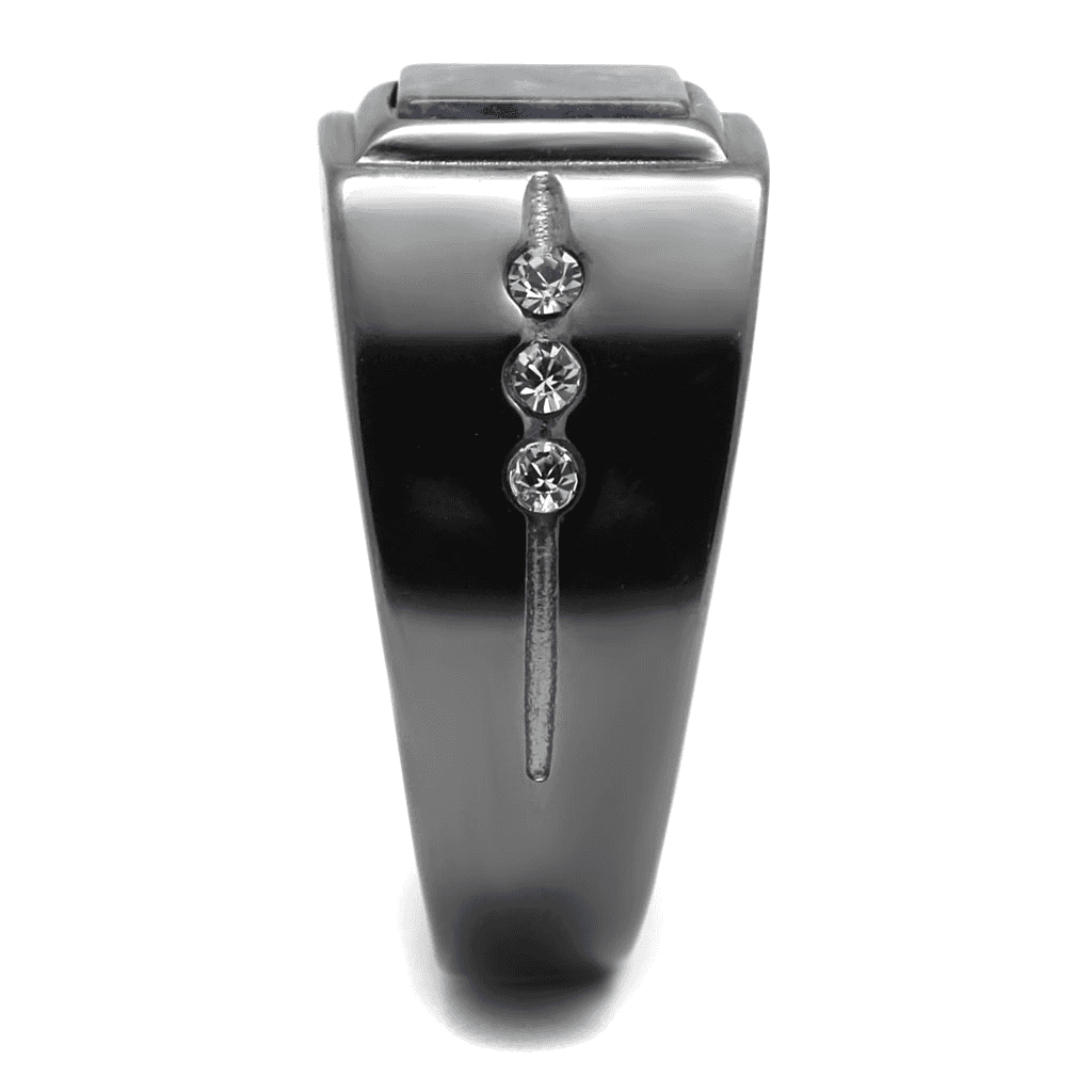 Stainless Steel Dark Gunmetal Lapis Blue Stone Square CZ Ring view 7