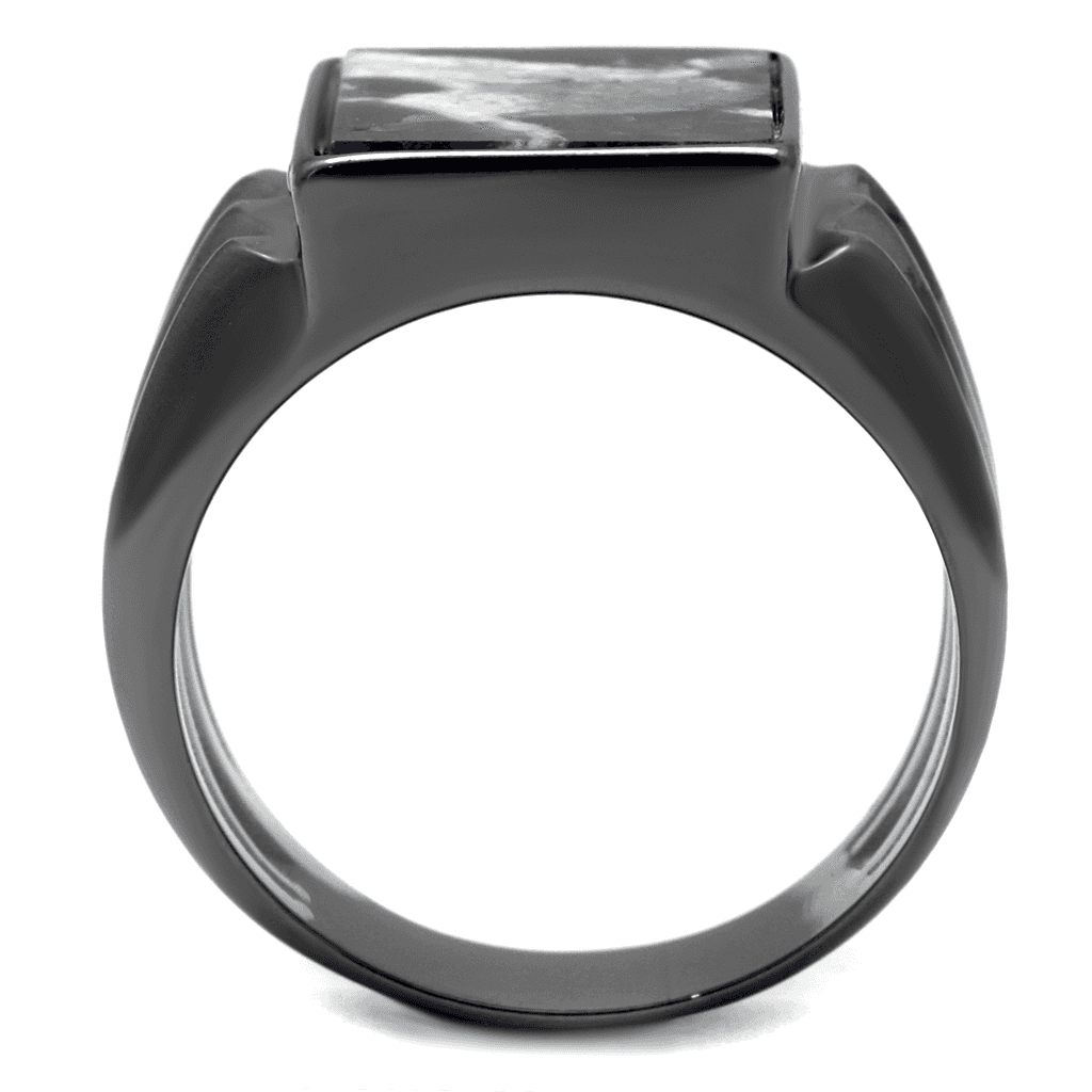 Stainless Steel Dark Gunmetal Sodalite Blue Stone Square Ring view 9