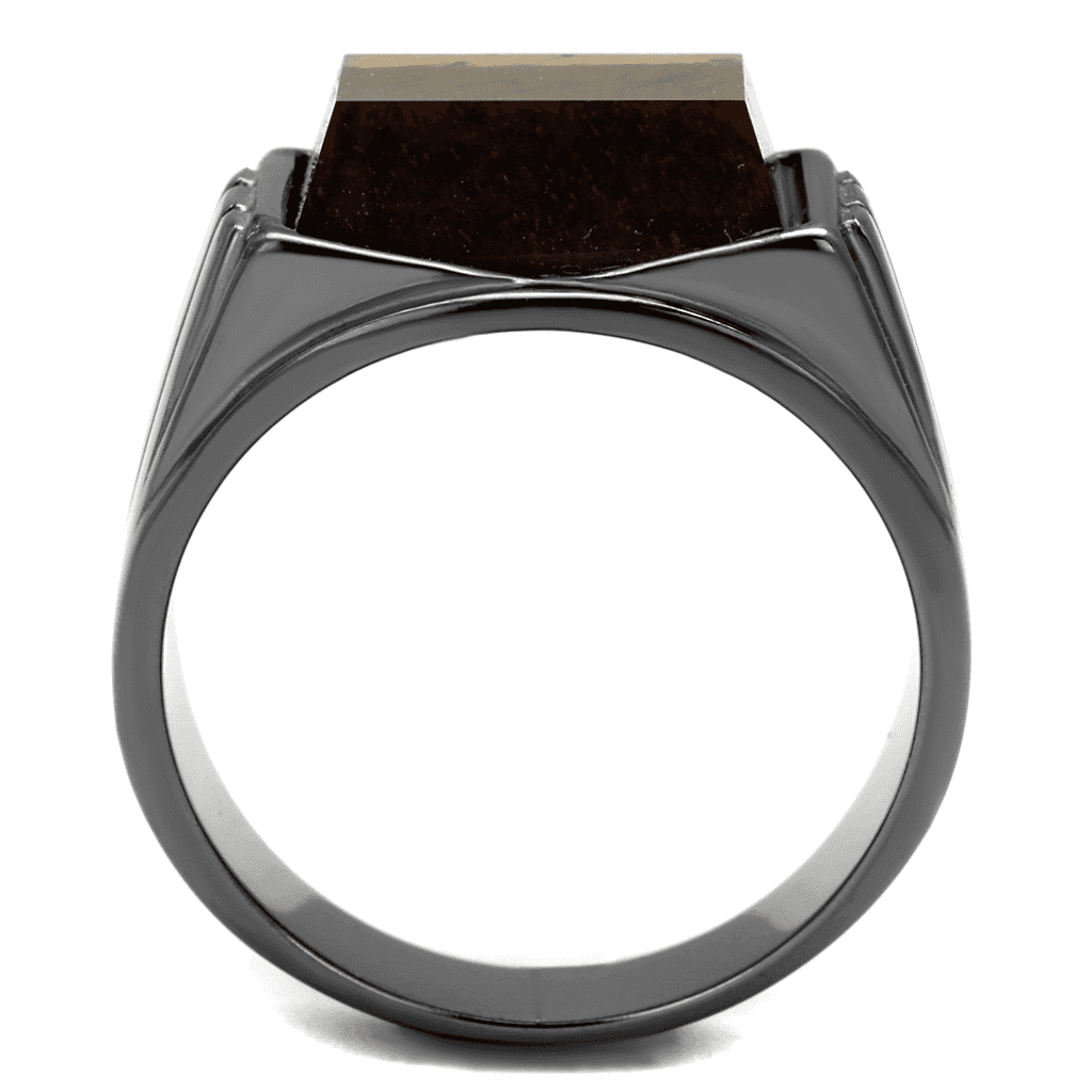 Stainless Steel Dark Gunmetal Tiger Eye Square Inlay Signet Ring view 5
