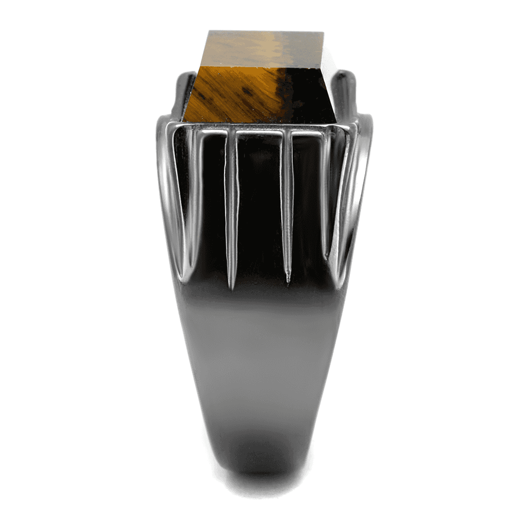 Stainless Steel Dark Gunmetal Tiger Eye Square Inlay Signet Ring view 7