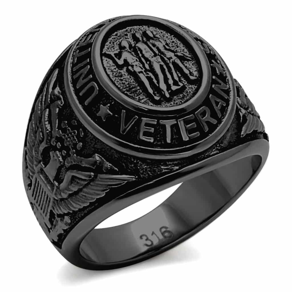 Stainless Steel Dark IP US Veteran Seal Military Signet Ring view 13