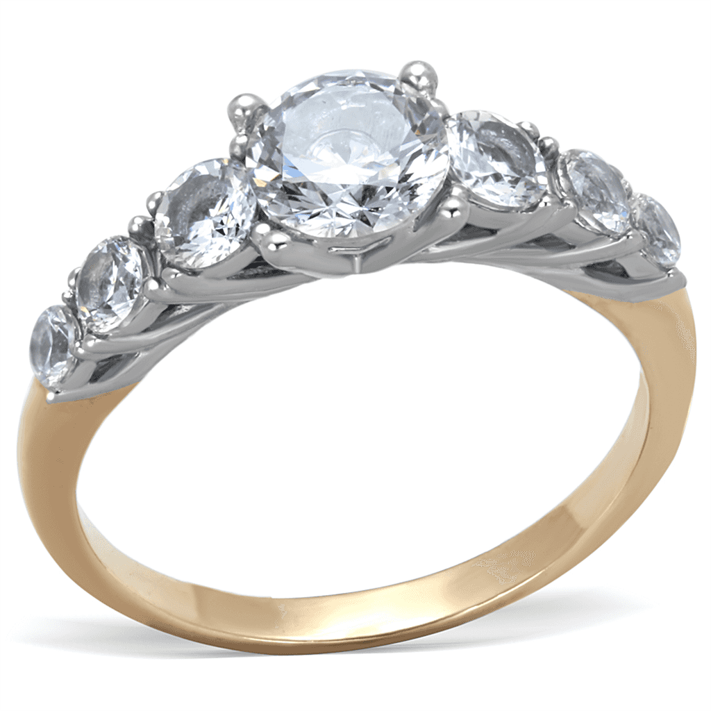 Stainless Steel Gold CZ Round Marquise Side Stones Ring view 5