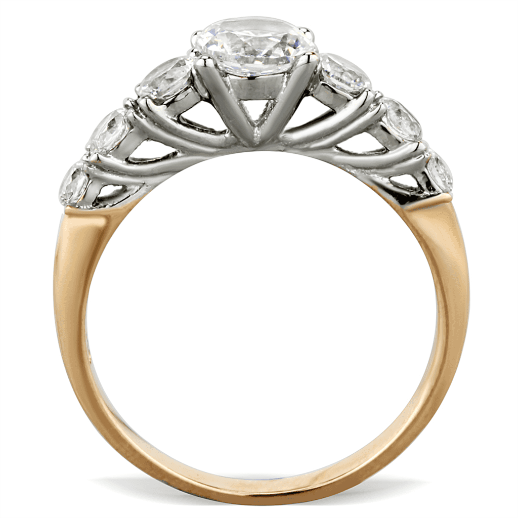 Stainless Steel Gold CZ Round Marquise Side Stones Ring view 7