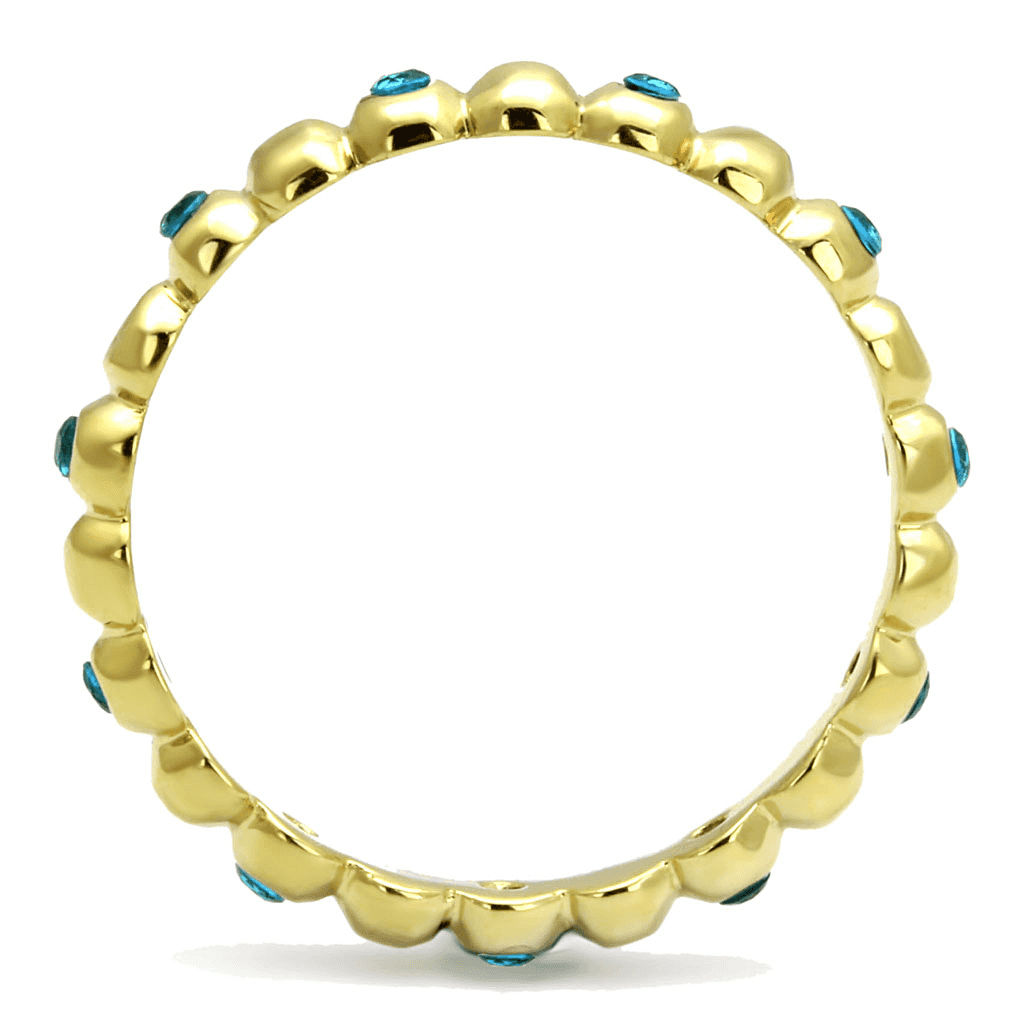 Stainless Steel Gold IP Blue Zircon CZ Bezel Bead Eternity Ring view 4
