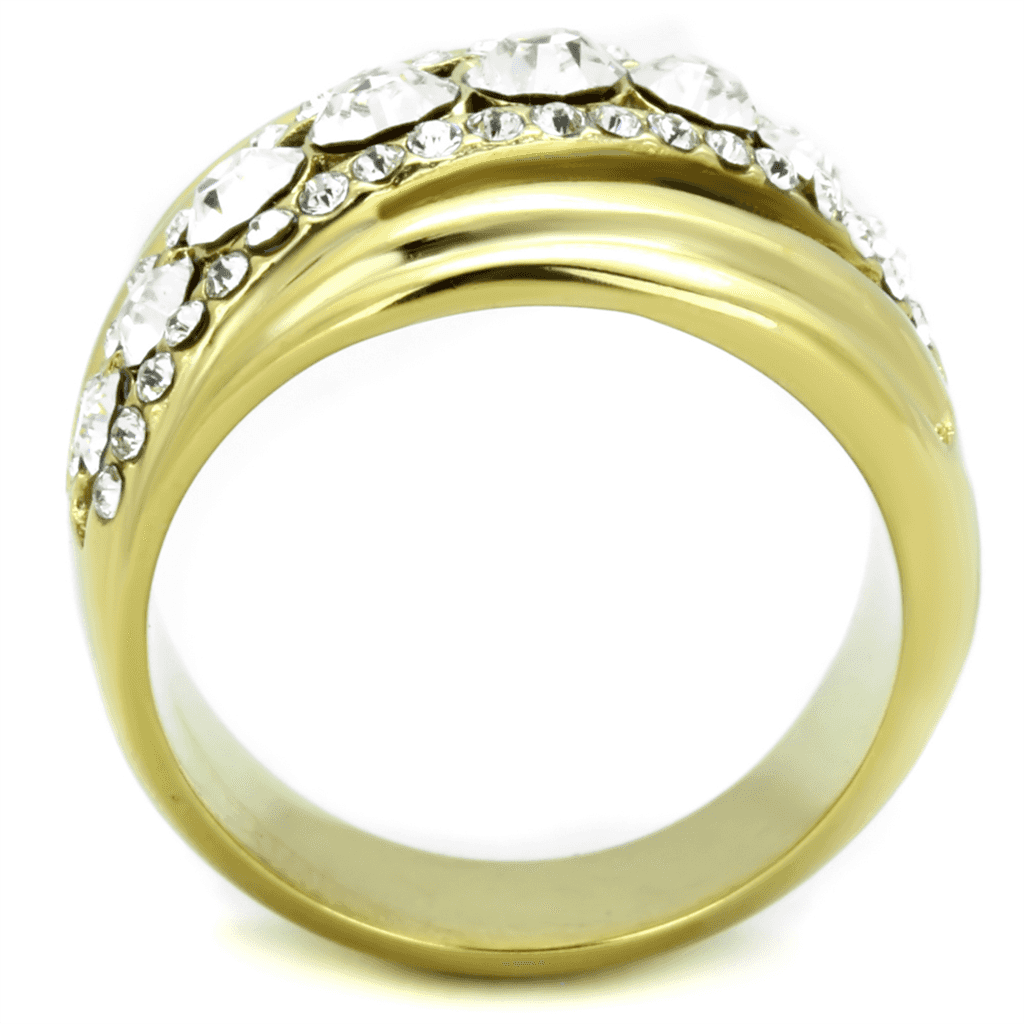 Stainless Steel Gold IP CZ Round Marquise Wide Band Ring view 7