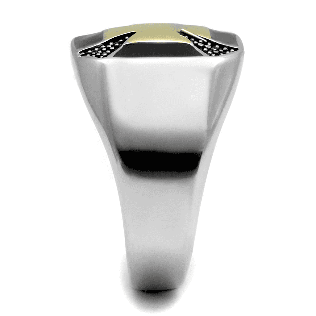 Stainless Steel Gold IP Black Onyx Enamel Iron Cross CZ Pave Ring view 8
