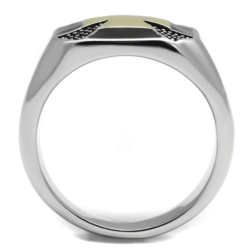 Stainless Steel Gold IP Black Onyx Enamel Iron Cross CZ Pave Ring view 7