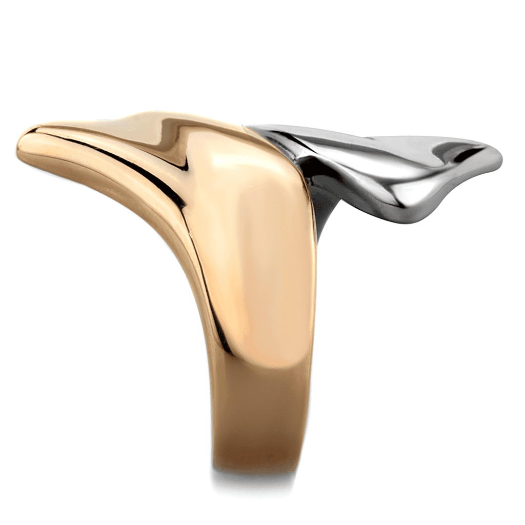 Stainless Steel Gold IP Sculpted Leaf Ring view 4