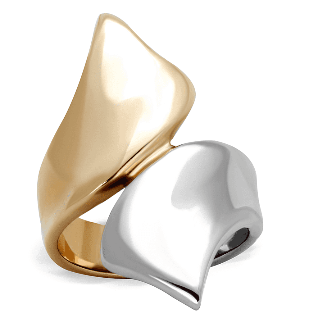 Stainless Steel Gold IP Sculpted Leaf Ring view 5