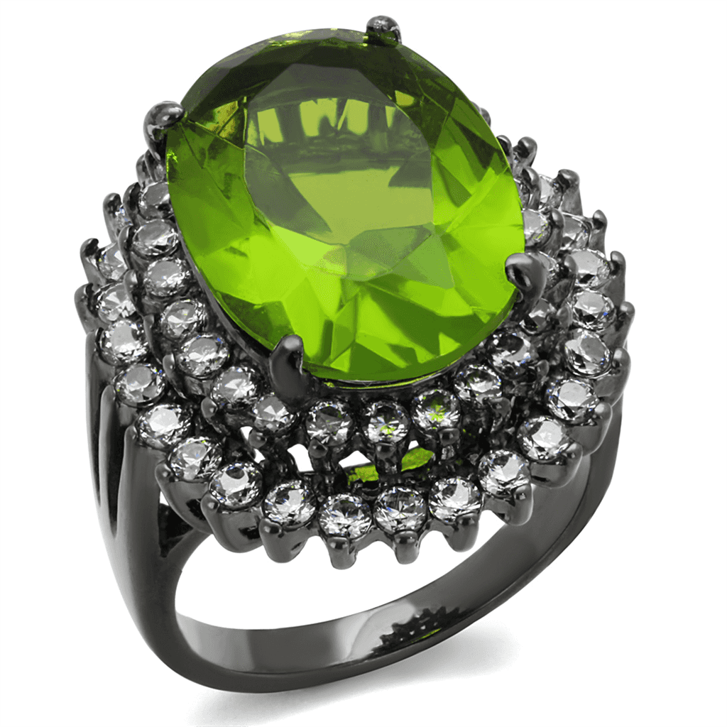 Stainless Steel Green Peridot Oval CZ Halo Black IP Ring view 1