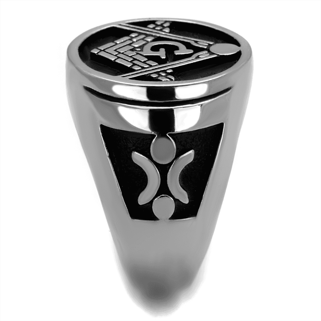 Stainless Steel Masonic Square Compass G Enamel Signet Ring view 5