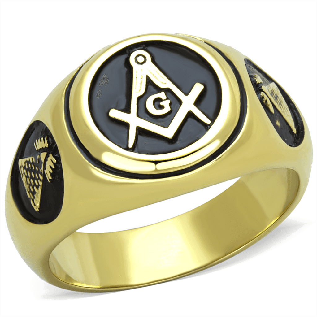 Stainless Steel Masonic Square Gold Ring view 1