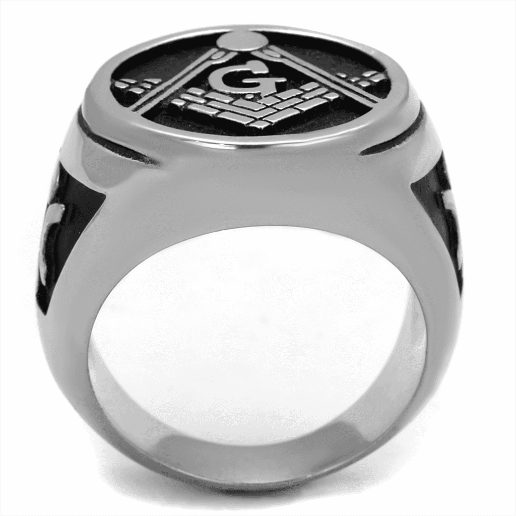 Stainless Steel Masonic Square Compass G Enamel Signet Ring view 4