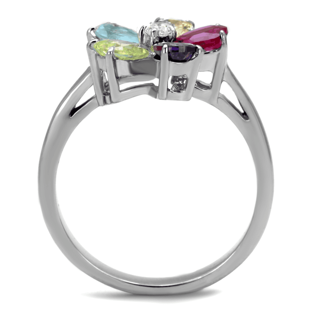 Stainless Steel Multi Color CZ Pear Flower Cluster Ring view 3