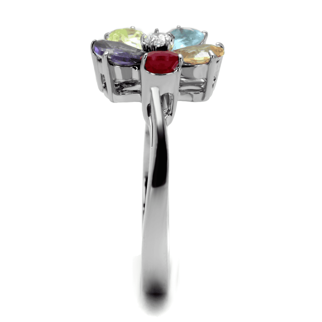 Stainless Steel Multi Color CZ Pear Flower Cluster Ring view 6