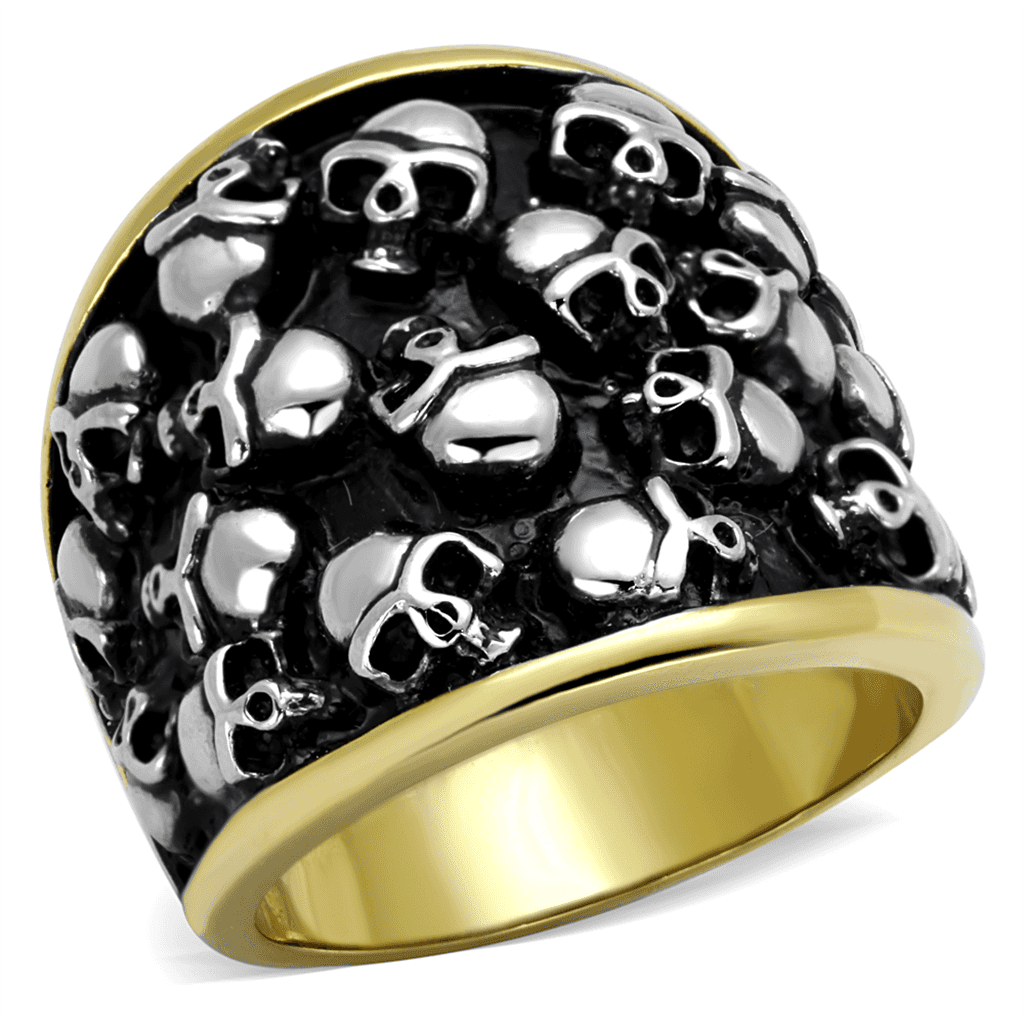 Stainless Steel Multi Skull Cluster Dome Two Tone Gold Ring view 1