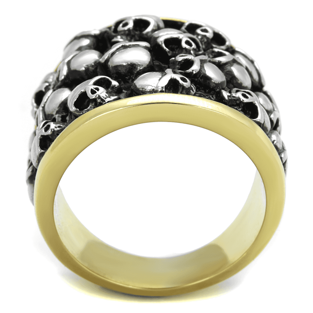 Stainless Steel Multi Skull Cluster Dome Two Tone Gold Ring view 7