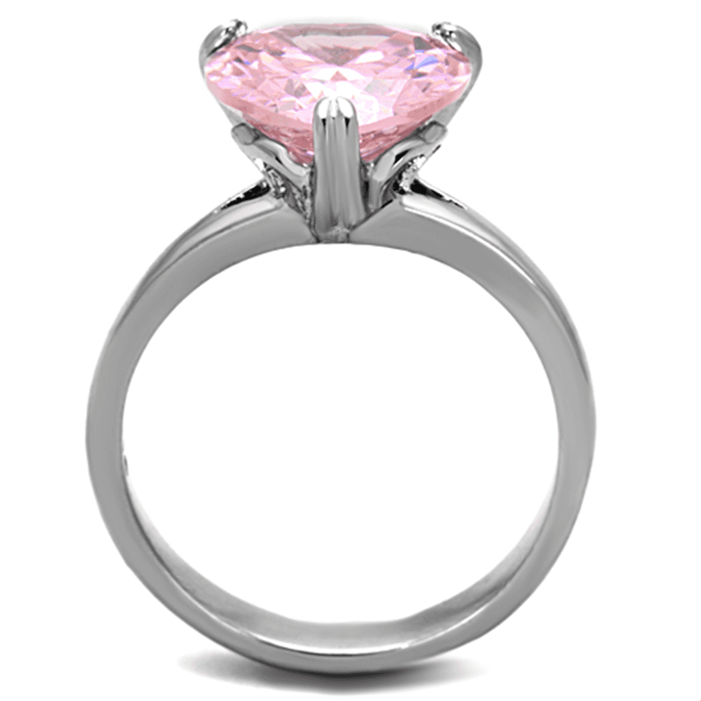 Stainless Steel Pink Heart Crystal Solitaire Ring view 5