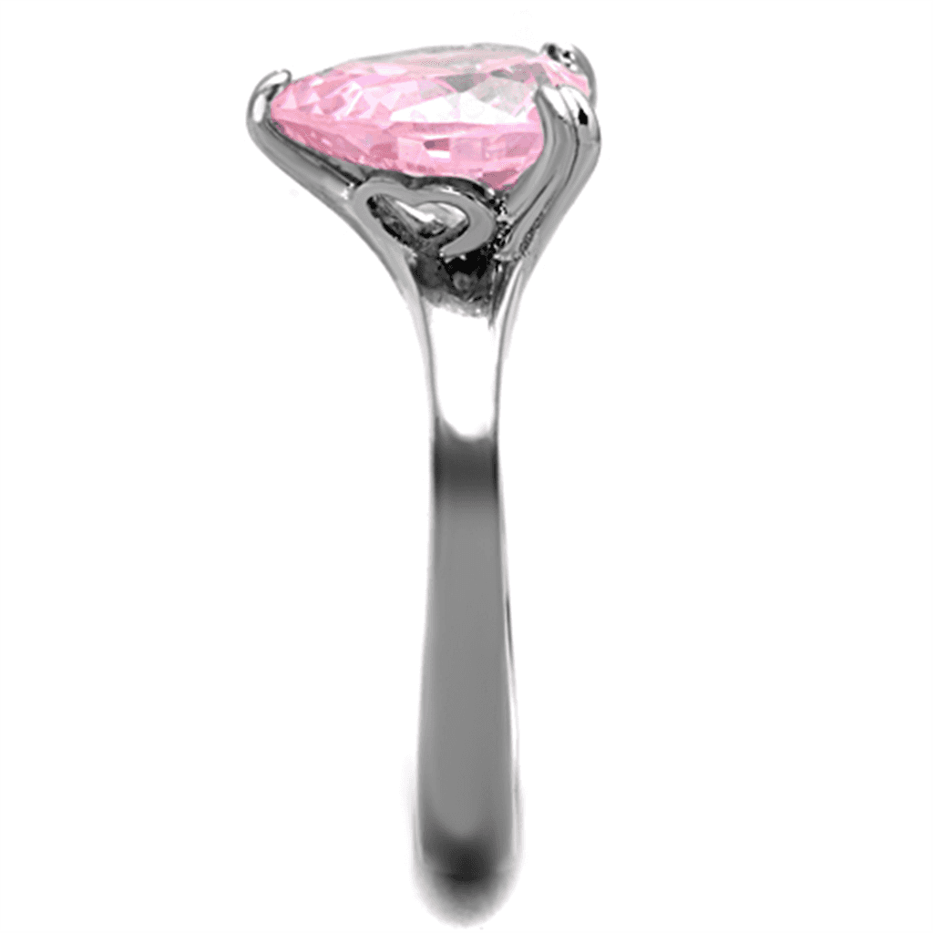 Stainless Steel Pink Heart Crystal Solitaire Ring view 7