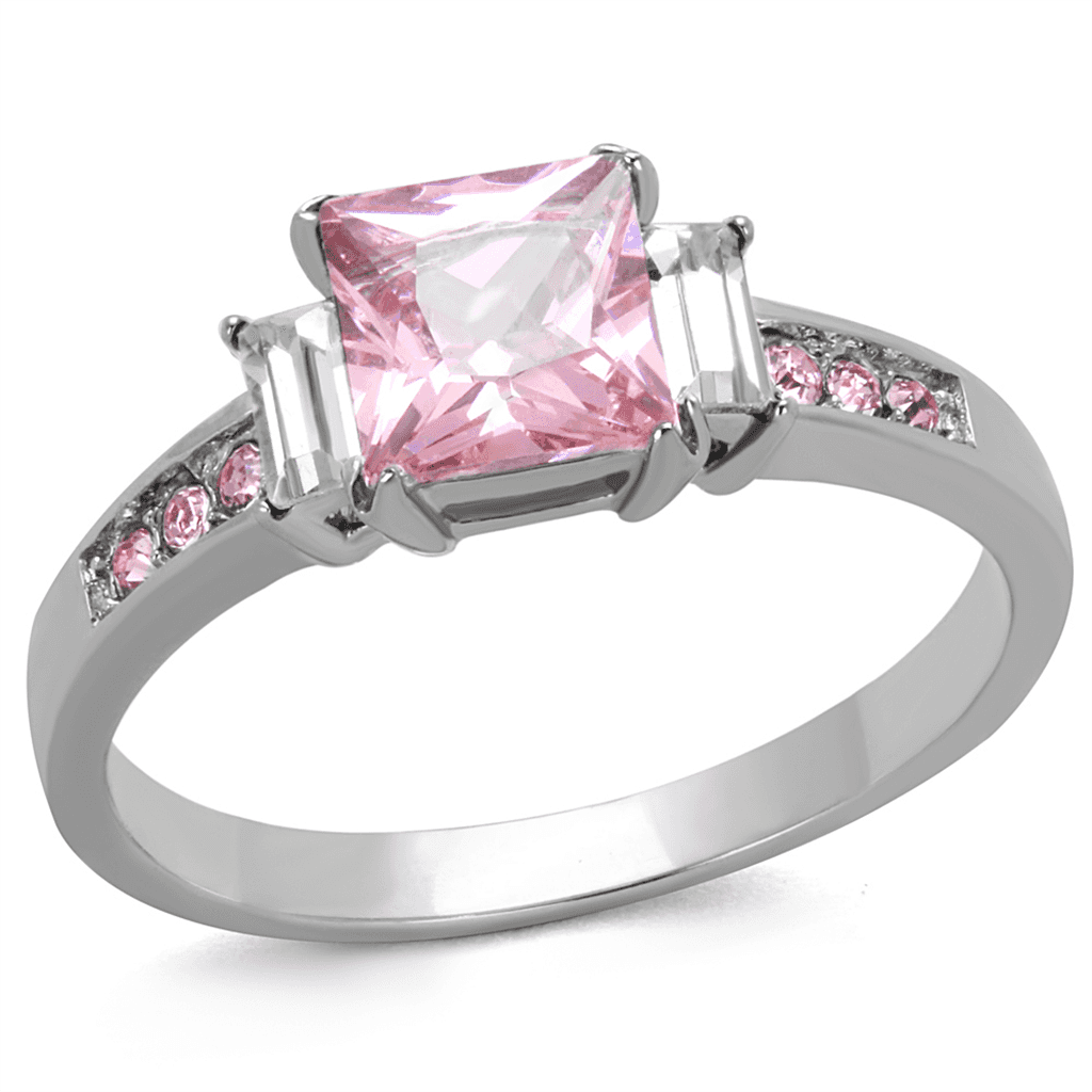 Stainless Steel Pink Princess CZ Baguette Pink Channel Ring view 1